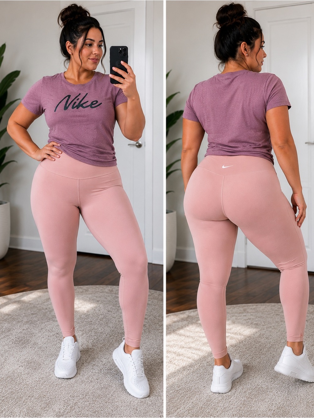 Nike Women's 2Xl High-Rise Blush Pink Leggings with shirt set